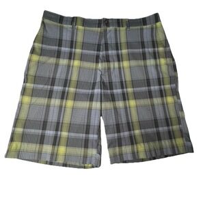 PGA Tour Golf Shorts Blue Green Plaid 36W Lightweight Wicking‎ Stretch Quick Dry